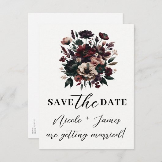 Moody Rustic Garden Florals Bohemian Save the Date Aankondigingskaart (Voorkant / Achterkant)