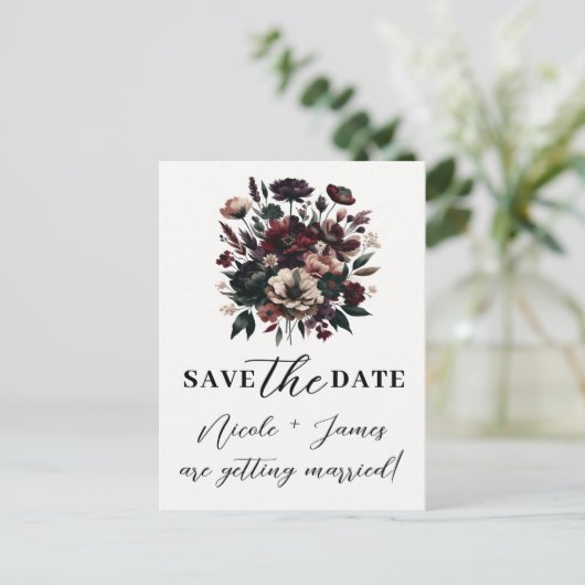 Moody Rustic Garden Florals Bohemian Save the Date Aankondigingskaart (Staand voorkant)