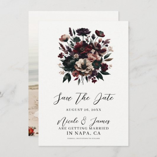 Moody Rustic Garden Florals Bohemian Save the Date Kaart (Voorkant / Achterkant)