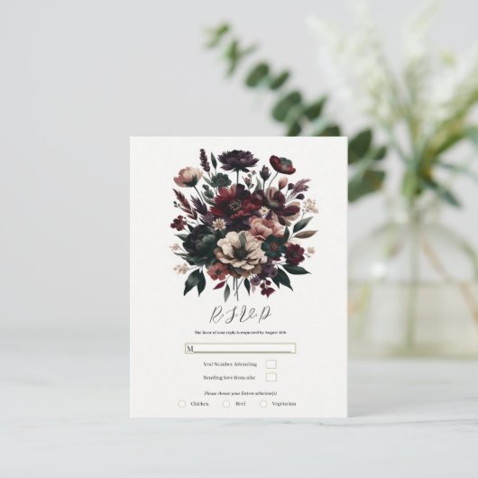 Moody rustieke Tuin Bloemen Boheemse Bruiloft RSVP Kaart (Staand voorkant)