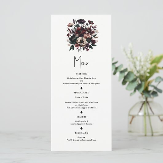 Moody Rustieke Tuin Bloemen Bohemian Bruiloft Menu (Staand voorkant)