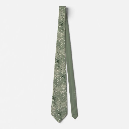 Moody Sage Green Wildflower gepersonaliseerde brui Stropdas (Voorkant)