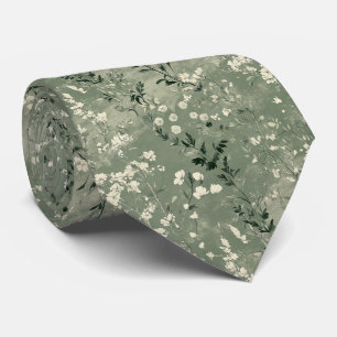 Moody Sage Green Wildflower gepersonaliseerde brui Stropdas