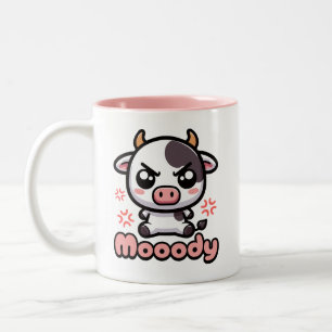 Moody! Schattigee Angry Koe Pun Cartoon Tweekleurige Koffiemok