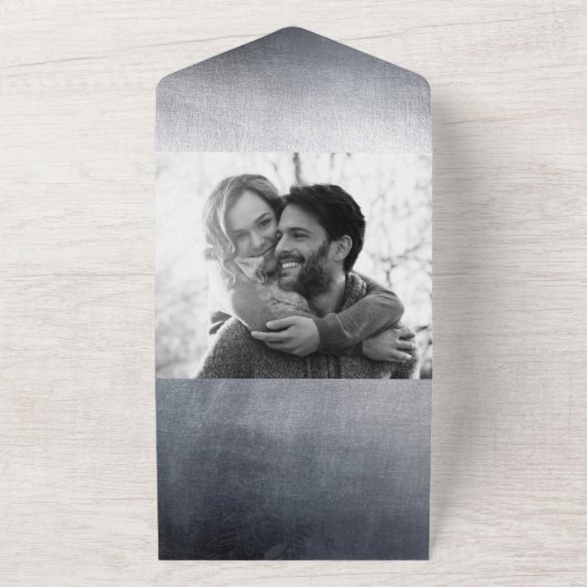 Moody Silver Glam Modern Elegant Wedding All In One Uitnodiging (Buitenkant)