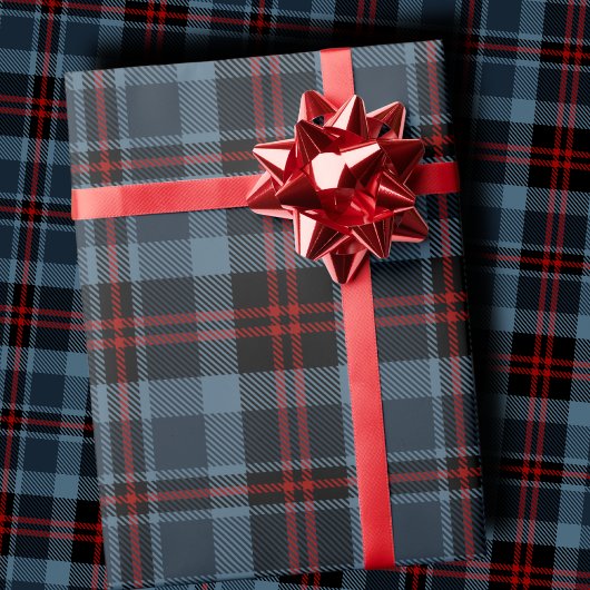 Moody Slate Blue and Deep Red Tartan Plaid Cadeaupapier