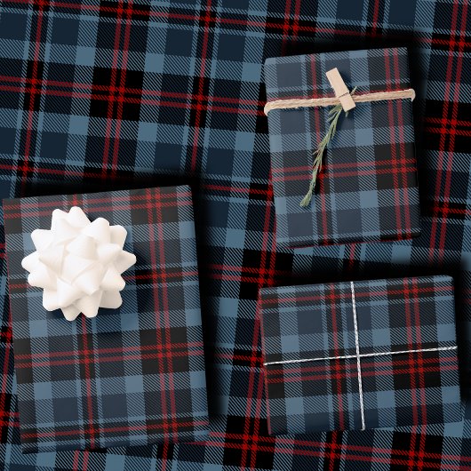 Moody Slate Blue and Deep Red Tartan Plaid Inpakpapier Vel