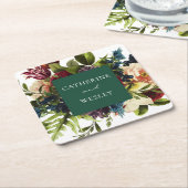 Moody smaragdgroene winter bloemenbruiloft kartonnen onderzetters (Schuin)