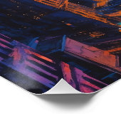 Moody stadsbeeld bij schemering met neonlichten perfect poster (Hoek)