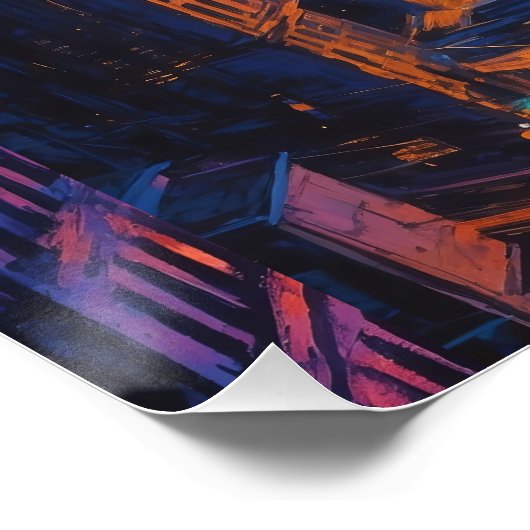 Moody stadsbeeld bij schemering met neonlichten perfect poster (Hoek)