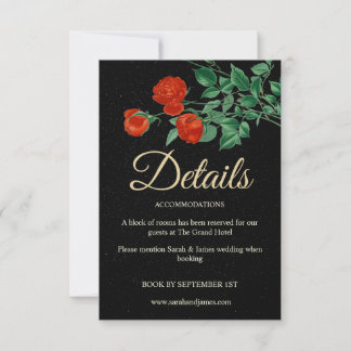 Moody Starry Night Crimson Rose Wedding Details QR Notitiekaartje