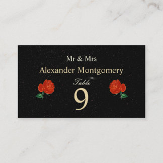 Moody Starry Night Crimson Roses Place Escort Card Informatiekaartje