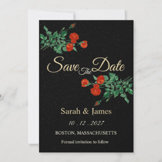 Moody Starry Night Crimson Roses Save the Date Kaart