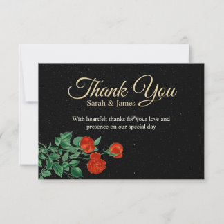 Moody Starry Night Crimson Roses Wedding Thank You Bedankkaart