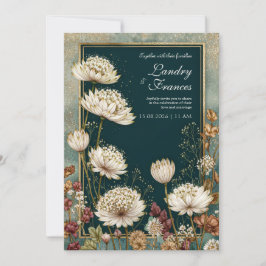 Moody Teal Gilded Astrantia Wedding Kaart