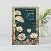 Moody Teal Gilded Astrantia Wedding Kaart (Staand voorkant)
