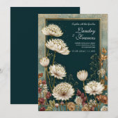 Moody Teal Gilded Astrantia Wedding Kaart (Voorkant / Achterkant)