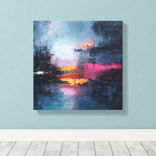Moody Teal & Gold Abstract Landscape Canvas Afdruk (Insitu (Houten vloer))