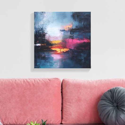 Moody Teal & Gold Abstract Landscape Canvas Afdruk (Insitu (Woonkamer))