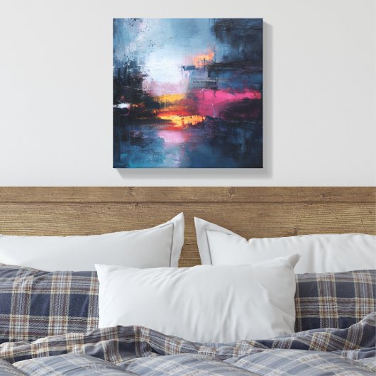 Moody Teal & Gold Abstract Landscape Canvas Afdruk (Insitu (Slaapkamer))