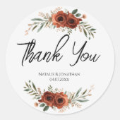 Moody Terracotta Bloem Boho Bruiloft Ronde Sticker (Voorkant)