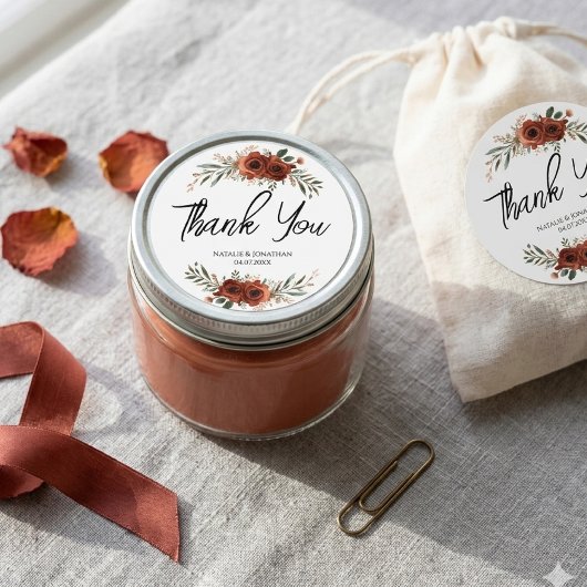 Moody Terracotta Bloem Boho Bruiloft Ronde Sticker