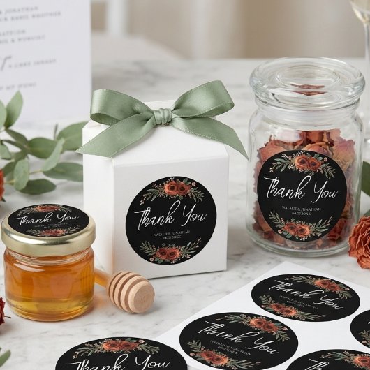 Moody Terracotta Bloem Boho Bruiloft Ronde Sticker