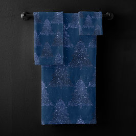 Moody Tree patroon | Classy Navy Blue Kerstmis Bad Handdoek