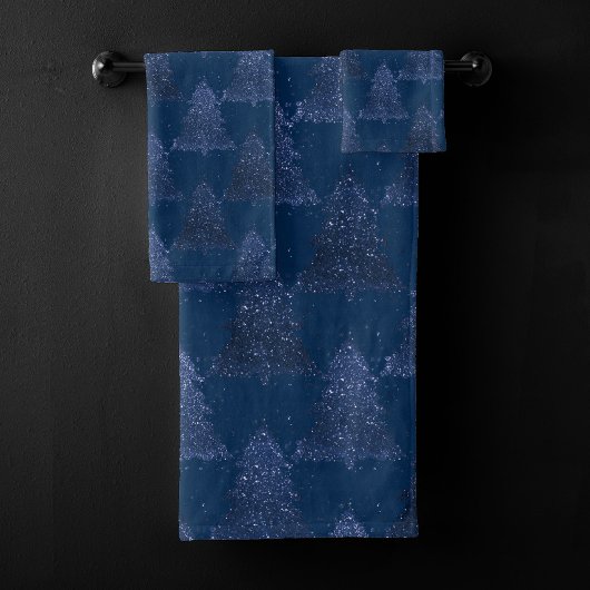 Moody Tree patroon | Classy Navy Blue Kerstmis Bad Handdoek