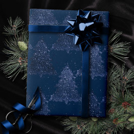 Moody Tree patroon | Classy Navy Blue Kerstmis Cadeaupapier