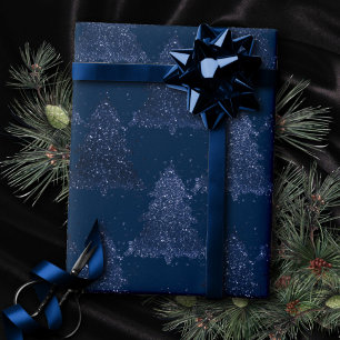 Moody Tree patroon   Classy Navy Blue Kerstmis Cadeaupapier