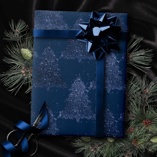 Moody Tree patroon | Classy Navy Blue Kerstmis Cadeaupapier