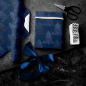 Moody Tree patroon | Classy Navy Blue Kerstmis Cadeaupapier
