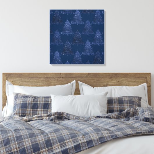 Moody Tree patroon | Classy Navy Blue Kerstmis Canvas Afdruk (Insitu (Slaapkamer))