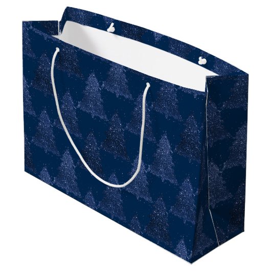 Moody Tree patroon | Classy Navy Blue Kerstmis Groot Cadeauzakje (Achterkant Gekanteld)