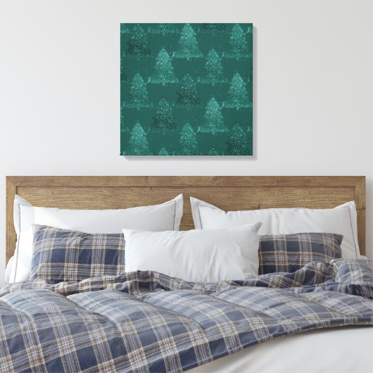 Moody Tree patroon | Dark Midnight Blauwgroen kers Canvas Afdruk (Insitu (Slaapkamer))