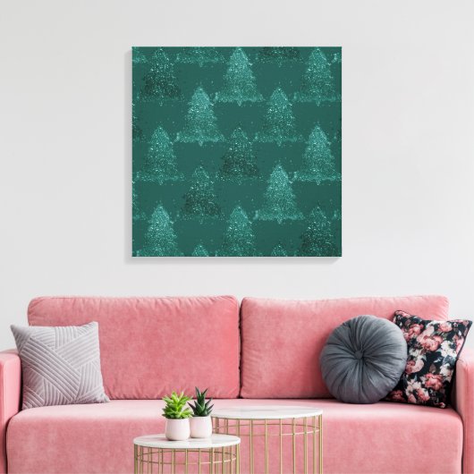 Moody Tree patroon | Dark Midnight Blauwgroen kers Canvas Afdruk (Insitu (Woonkamer))
