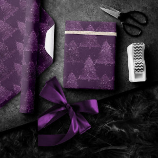 Moody Tree patroon | Deep Plum Paarse Kerstmis Cadeaupapier