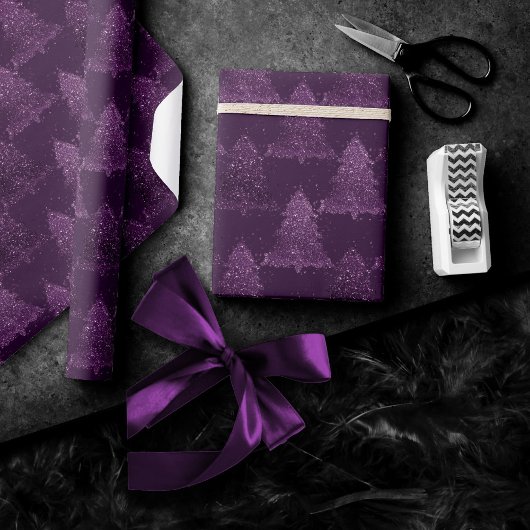Moody Tree patroon | Deep Plum Paarse Kerstmis Cadeaupapier