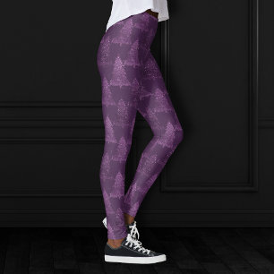 Moody Tree patroon   Deep Plum Paarse Kerstmis Leggings