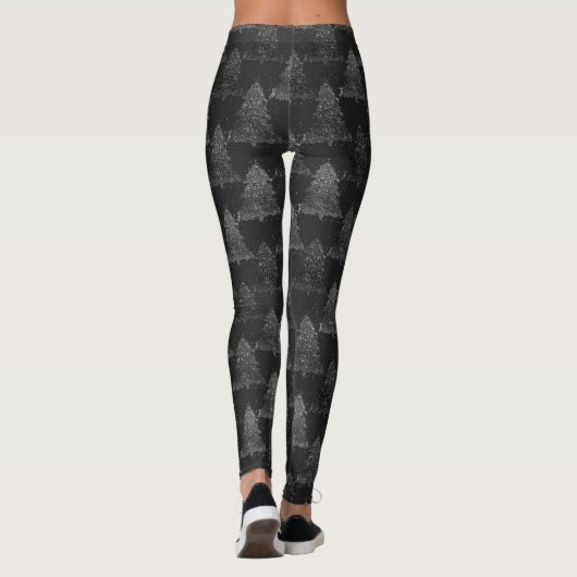 Moody Tree patroon | Onyx Zilver Zwart Kerstmis Leggings (Achterkant)