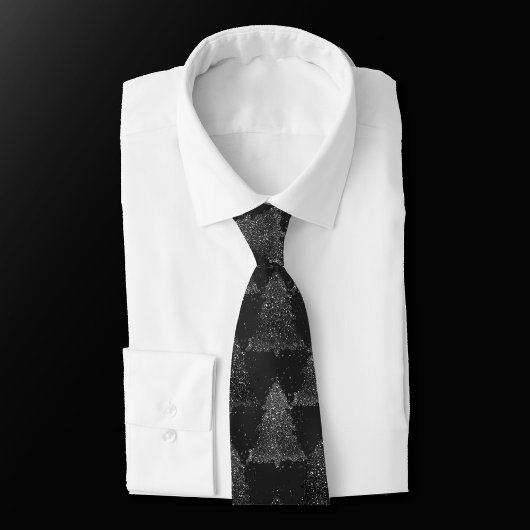 Moody Tree patroon | Onyx Zilver Zwart Kerstmis Stropdas