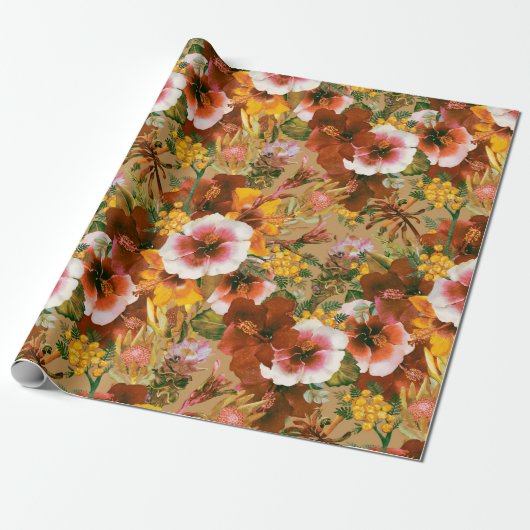  Moody Tropical Blooms Cadeaupapier (Uitgerold)