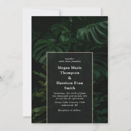 Moody Tropical Monstera Wedding Invitation Kaart