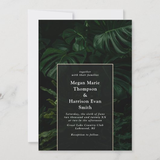 Moody Tropical Monstera Wedding Invitation Kaart (Voorkant)