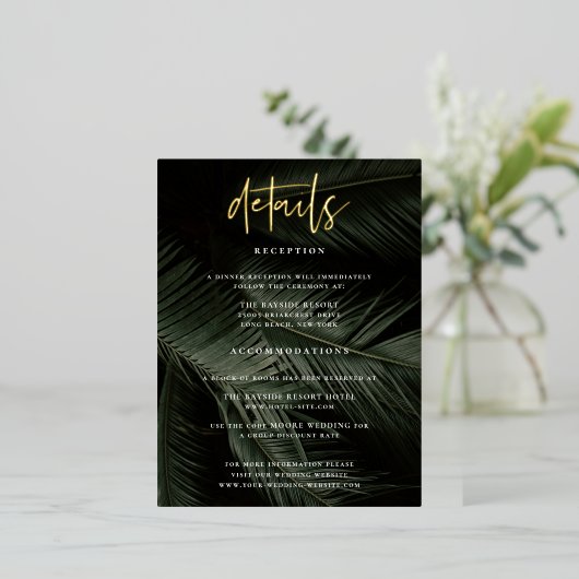 Moody Tropics Bruiloft Details Behuizing Kaart (Staand Voorkant)