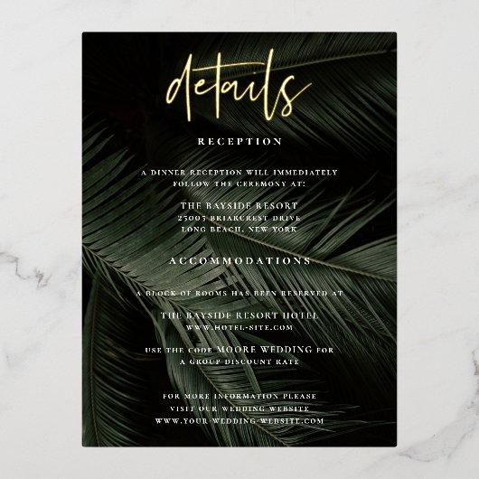 Moody Tropics Bruiloft Details Behuizing Kaart (Voorkant)