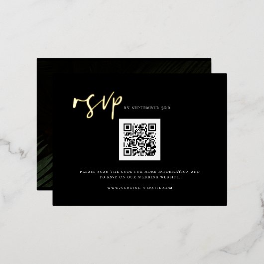 Moody Tropics Bruiloft QR Code RSVP Folie Kaart (Voorkant / Achterkant)
