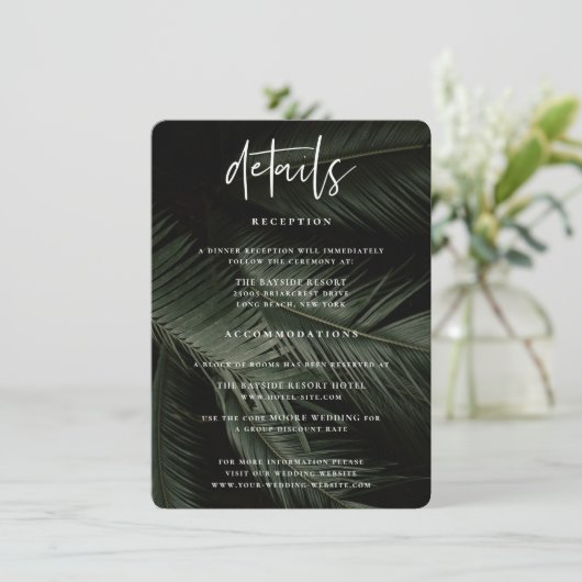 Moody Tropics Wedding Details Informatiekaartje (Staand voorkant)