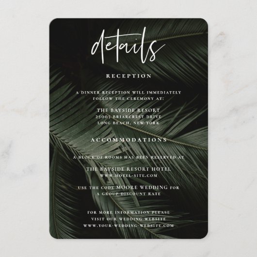 Moody Tropics Wedding Details Informatiekaartje (Voorkant)